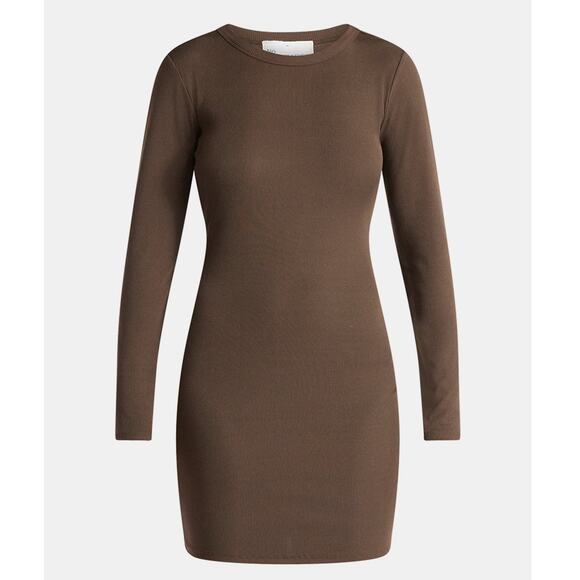 NEW Women's Plus Size 2XL Mini Dress with Long Sleeves BITTER CHOCOLATE BROWN - Picture 1 of 4